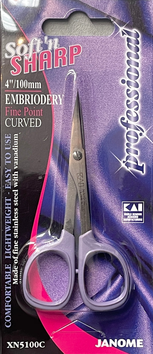 KAI EMBROIDERY FINE POINT CURVED SCISSORS 4"/100MM