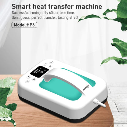 Coolinbo HP6 Handheld Mini Heat Press Machine 7x5 Inch Portable Heat Transfer Machine with Insulated Anti-Slip Base for T-Shirts